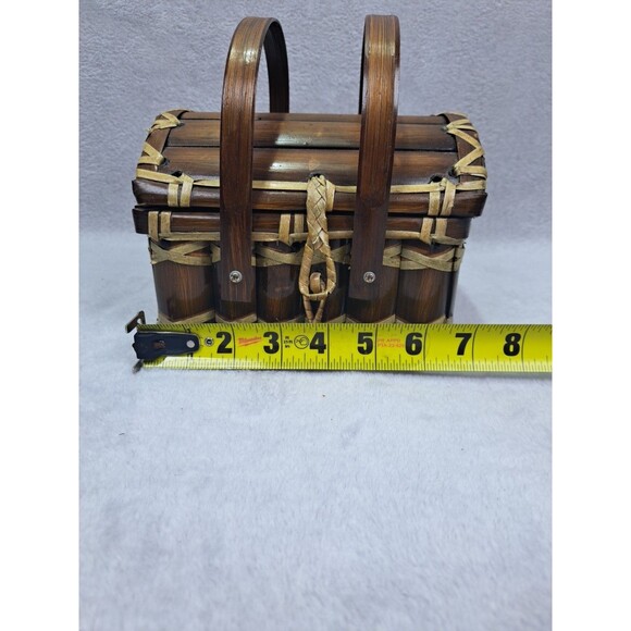 Vintage Bamboo Treasure Chest Mini Picnic Basket Purse 7x7x6 inches Keep-Sake - Picture 13 of 15